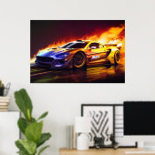 炎のレーシングスポーツカードジタルアート ポスター (ホームオフィス)