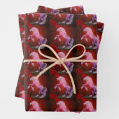 炎の一角獣の馬とバラ動物   ラッピングペーパーシート (インサイチュ)