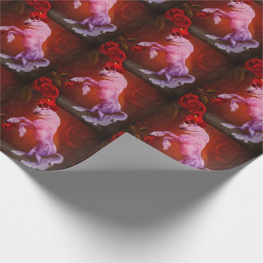 炎の一角馬とバラ動物 ラッピングペーパー (角)