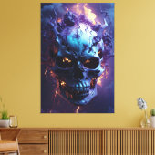 炎の中で燃える悪魔のスカル キャンバスプリント (インサイチュ (リビング))