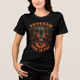 炎の中で生まれた 女性用燃えるようなオレンジ色のデモン トライブレンドTシャツ