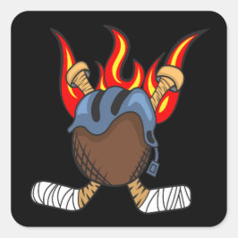 炎の中に燃えるパックとホッケースティック，ブラック スクエアシール