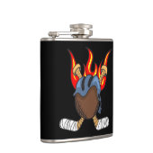 炎の中に燃えるパックとホッケースティック，ブラック フラスク (右)