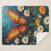 炎の中の蝶ファンタジー白カモミールの芸術 シェルパブランケット (正面(横))