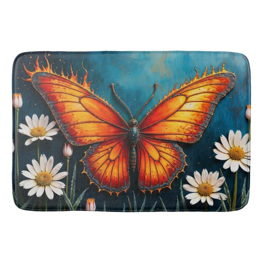 炎の中の蝶ファンタジー白カモミールの芸術 バスマット (正面)