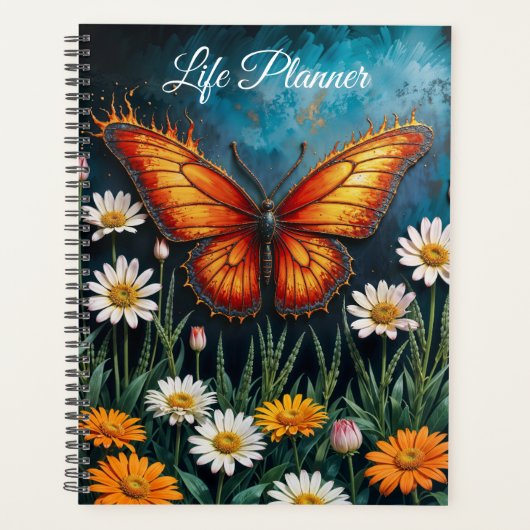 炎の中の蝶ファンタジー白カモミールの芸術 プランナー手帳 (正面)