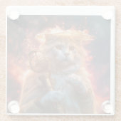 炎の中の魔法の杖を持つ猫の魔法使い ガラスコースター (裏面)