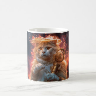 炎の中の魔法の杖を持つ猫の魔法使い コーヒーマグカップ