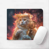 炎の中の魔法の杖を持つ猫の魔法使い マウスパッド (マウス)