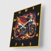 炎の中を駆け抜ける翼を持つ炎のオートバイ スクエア壁時計 (傾斜)