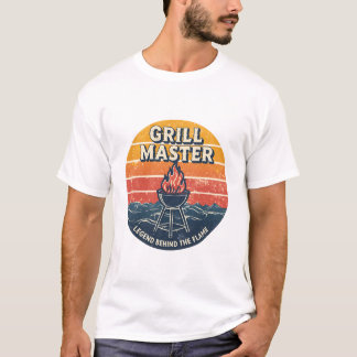 炎の伝説グリルマスター レトロな夕日 Tシャツ