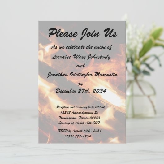 炎の写真に丸太 招待状 (スタンド正面)