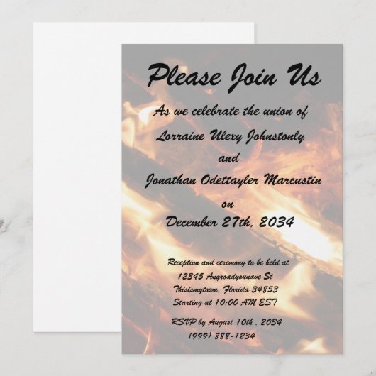 炎の写真に丸太 招待状 (正面/裏面)