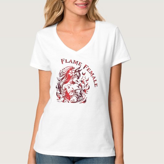 炎の女性用VネックTシャツ Tシャツ (正面)