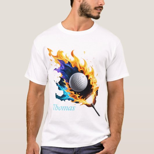 炎の強度:動作しているゴルフボール。 Tシャツ (正面)