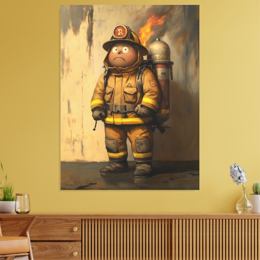 炎の心配：圧倒される消防士 キャンバスプリント (インサイチュ (リビング))
