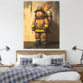 炎の心配：圧倒される消防士 キャンバスプリント (インサイチュ (寝室))
