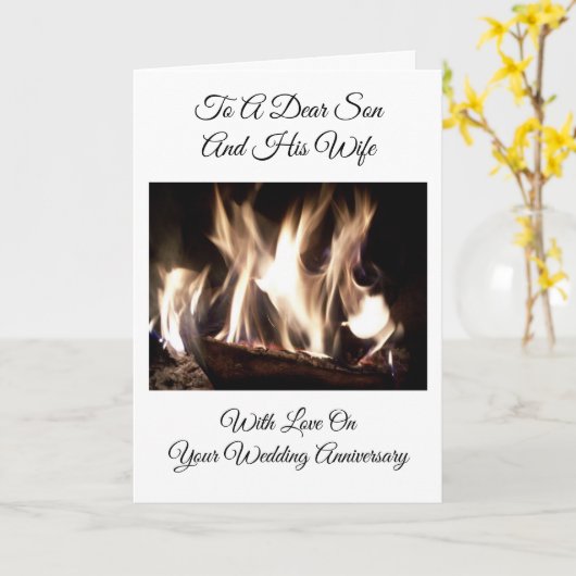 炎の息子と妻の結婚記念日のパーソナライズされたカード カード (黄色い花)