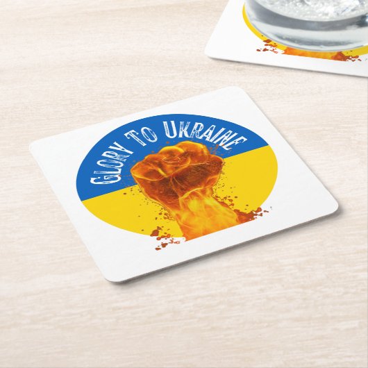 炎の拳ウクライナ国旗の抵抗支援Coas スクエアペーパーコースター (アングル)