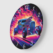 炎の改造トレイルを走り抜ける ラージ壁時計 (傾斜)