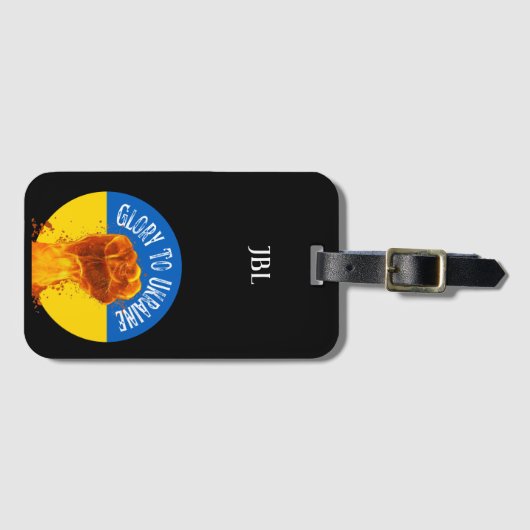 炎の最初のウクライナ国旗の抵抗モノグラム ラゲッジタグ (正面横)