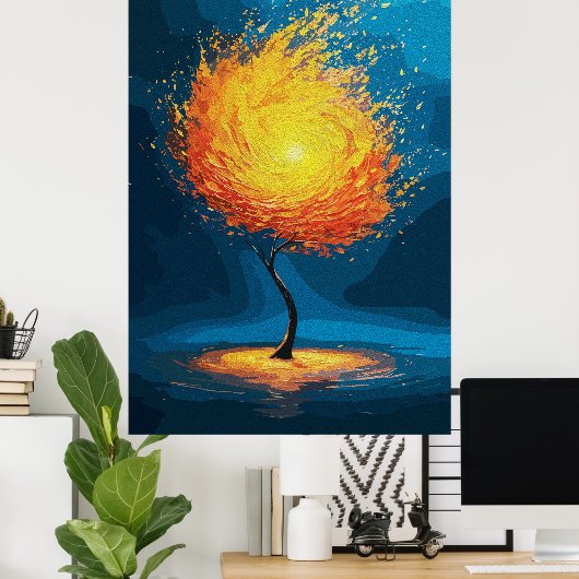 炎の木 | 抽象芸術自然ウォールアート ポスター (ホームオフィス)