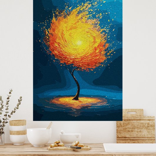 炎の木 | 抽象芸術自然ウォールアート ポスター (キッチン)