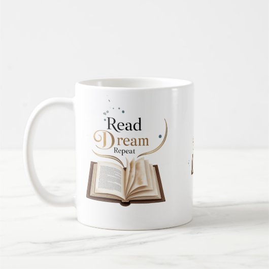 炎の本の陶器マグカップ - Read Dream Repeat コーヒーマグカップ (左)