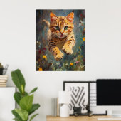 炎の森を飛ぶ猫 - ベンガル猫の躍動 ポスター (ホームオフィス)