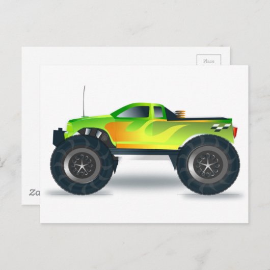 炎の横に緑のモンスタ絵を描ートラック ポストカード (正面/裏面)