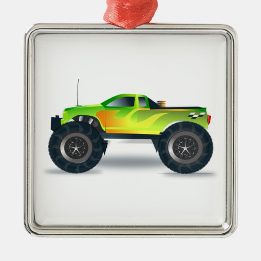 炎の横に緑のモンスタ絵を描ートラック メタルオーナメント (正面)