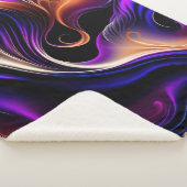炎の波 - 迫力のある紫、オレンジ、金色の抽象画 シェルパブランケット (3/4)