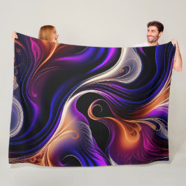 炎の波 - 迫力のある紫、オレンジ、金色の抽象画 フリースブランケット