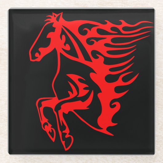 炎の火レッドブロンコムスタンワイルドホース ガラスコースター (正面)