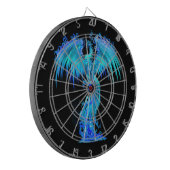 炎の灰から青いフェニックスが立ち上がるファンタジー ダーツボード (正面左)