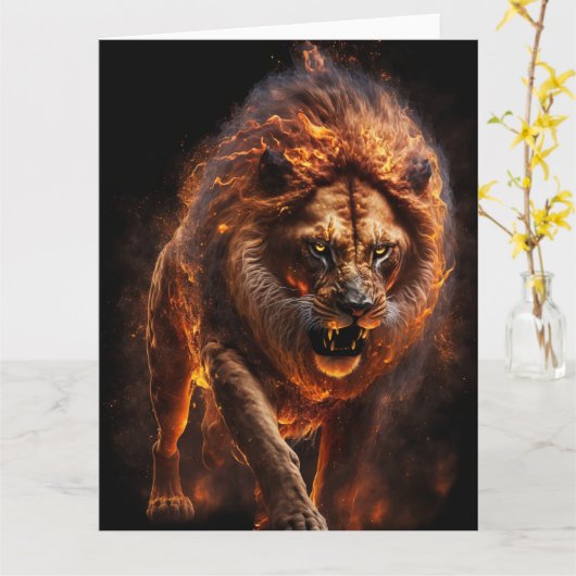 炎の炎のライオン カード (黄色い花)