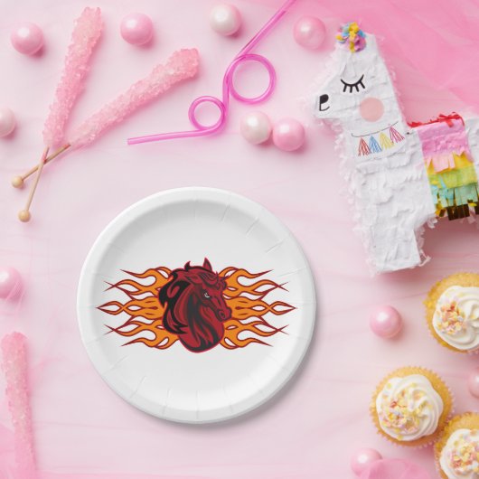 炎の燃えるような赤い馬頭 ペーパープレート (パーティー)