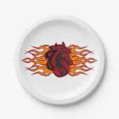 炎の燃えるような赤い馬頭 ペーパープレート (正面)