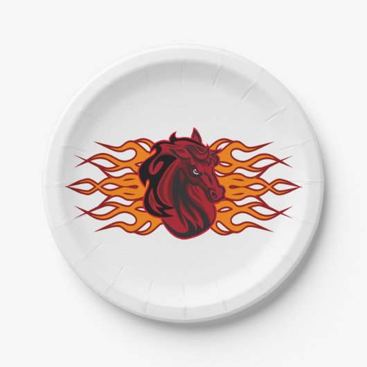 炎の燃えるような赤い馬頭 ペーパープレート (正面)