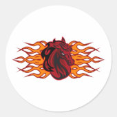 炎の燃えるような赤い馬頭 ラウンドシール (正面)