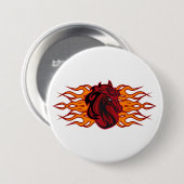 炎の燃えるような赤い馬頭 缶バッジ (正面&裏面)