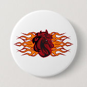炎の燃えるような赤い馬頭 缶バッジ (正面)