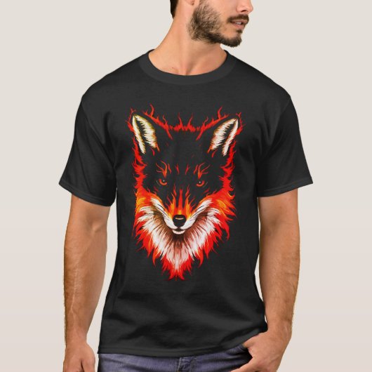 炎の狐の顔 Tシャツ (正面)