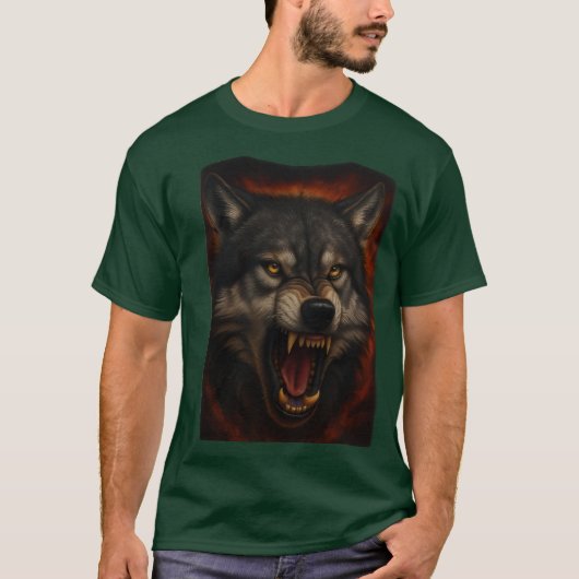炎の狼:強さと獰猛さの象徴 Tシャツ (正面)