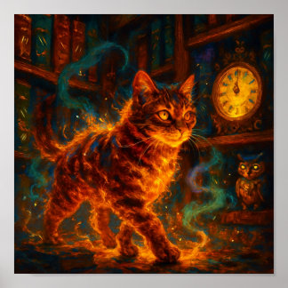 炎の猫の魔法の幻想芸術 ポスター
