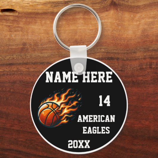 炎の白いバスケットボールキーホルダー キーホルダー (正面)