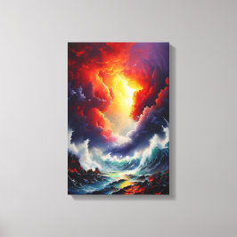 炎の空と轟音の海 – Dynamic Seascape Art キャンバスプリント