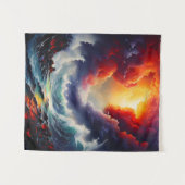 炎の空と轟音の海 – Dynamic Seascape Art タペストリー (正面(横))