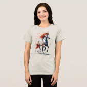 炎の精神 - 雄大な馬の水彩Tシャツ トライブレンドTシャツ (正面全面)