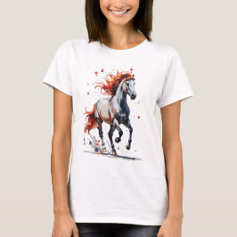 炎の精神 - 雄大な馬の水彩Tシャツ Tシャツ